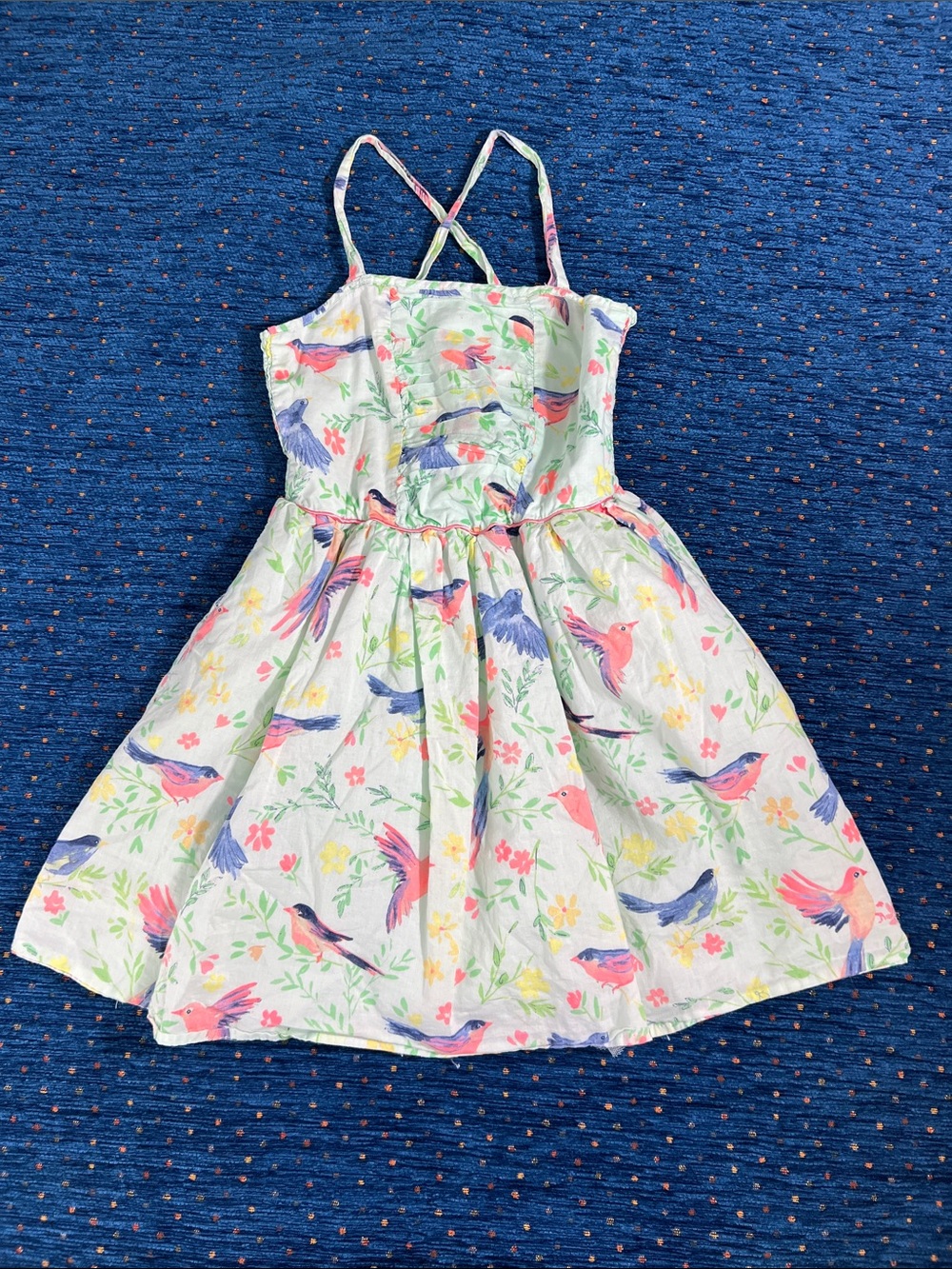 Cherokee sz 7/8 pale mint green Sundress with hot Pink and Blue Bird Print